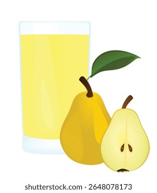 Pear juice with whole pear and a half , vector	