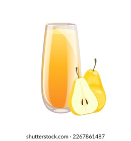 Pear juice.Yellow pears and a glass of pear juice.Vector illustration.