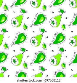 Pear juicy fruit. Vector illustration of seamless pattern.