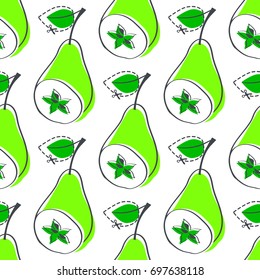 Pear juicy fruit. Vector illustration of seamless pattern.