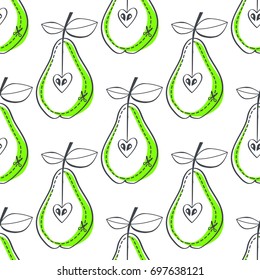 Pear juicy fruit. Vector illustration of seamless pattern.