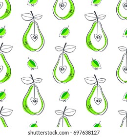 Pear juicy fruit. Vector illustration of seamless pattern.