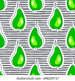 Pear juicy fruit. Vector illustration of seamless pattern.