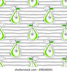 Pear juicy fruit. Vector illustration of seamless pattern.