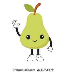 Pear kawaii cartoon character waves . Vector illustration