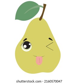  pear with kawaii emotions. Flat design vector illustration