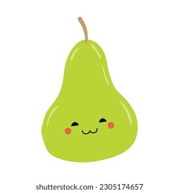 Pear with kawaii face cute cartoon character illustration. Hand drawn style flat design, isolated vector. Kids print element, healthy, seasonal food, farm, harvest, summer, autumn