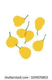 Pear kitchen poster. Set of hand drawn pears on the white background