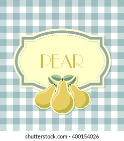 Pear label in retro style on squared background