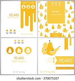 Pear label set. Collection of fruits covers for package design.
