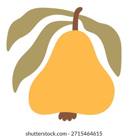 Pear with Leaf Colorful Icon. Simple Hand Drawn Fruit Shape Silhouette with Curvy Flowing Leaves. Modern wavy Vector art. 