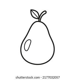 Birne mit einem Blatt. Farbbuch für Kinder. Schwarz-Weiß-Vektorgrafik.
