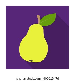 Pear with a leaf. Fruit of labor of a garden worker.Farm and gardening single icon in flat style vector symbol stock illustration.