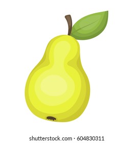 Pear with a leaf. Fruit of labor of a garden worker.Farm and gardening single icon in cartoon style vector symbol stock illustration.