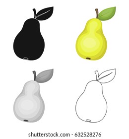Pear with a leaf. Fruit of labor of a garden worker.Farm and gardening single icon in cartoon style vector symbol stock illustration.