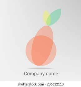 Pear and leaf logo, seasonal autumn concept, branding logotype design. Transparent elements