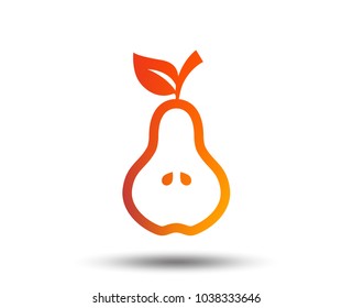 Pear with leaf sign icon. Fruit with seeds symbol. Blurred gradient design element. Vivid graphic flat icon. Vector