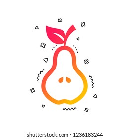 Pear with leaf sign icon. Fruit with seeds symbol. Colorful geometric shapes. Gradient pear icon design.  Vector