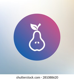Pear with leaf sign icon. Fruit with seeds symbol. Icon on blurred background. Vector