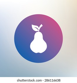 Pear with leaf sign icon. Fruit symbol. Icon on blurred background. Vector