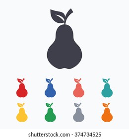 Pear with leaf sign icon. Fruit symbol. Colored flat icons on white background.