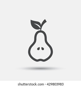 Pear with leaf sign icon. Fruit with seeds symbol. Flat pear web icon on white background. Vector