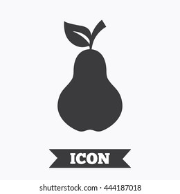 Pear with leaf sign icon. Fruit symbol. Graphic design element. Flat pear symbol on white background. Vector