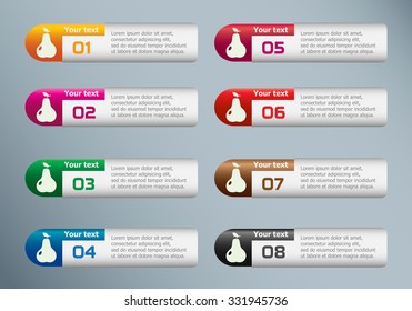 Pear with leaf sign icon and marketing icons on Infographic design template.