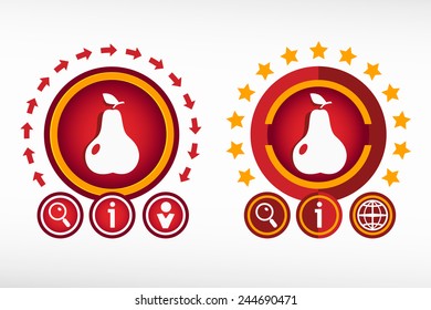 Pear with leaf sign icon on creative background. Red design concept for banner, web, advertising, print.