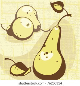 pear with leaves on a wicker background