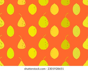 Pear and lemon seamless pattern. Summer fruit background. Pear and lemon in a minimalist style. Design for banners, print and promotional items. Vector illustration