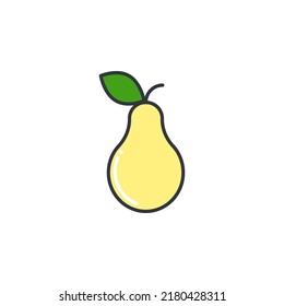 Pear line color icon vector illustration. Whole yellow juicy fruit silhouette. Pear with leaf on white background. Healthy organic food pictogram