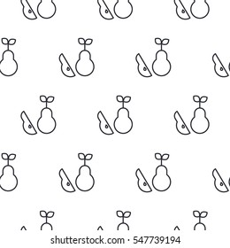 Pear line icon seamless vector pattern. Fruit outline tileable white monochrome background.