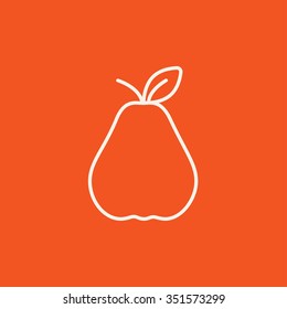 Pear line icon for web, mobile and infographics. Vector white icon isolated on red background.