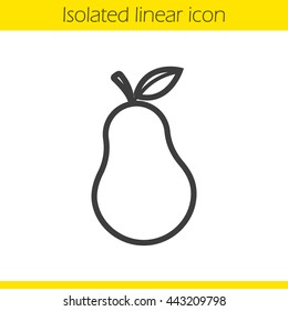 Pear linear icon. Thin line illustration. Pear with leaf contour symbol. Vector isolated outline drawing