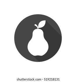 Pear logo badge or label, vector isolated grey eco sticker with long shadow.