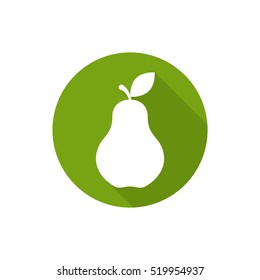 Pear logo badge or label, vector isolated green eco sticker with long shadow.