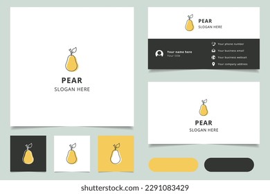 Pear logo design with editable slogan. Branding book and business card template.