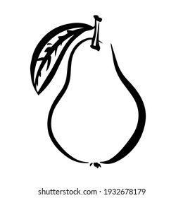 Pear logo icon in vector line style isolated on white background. Hand drawn pear illustration