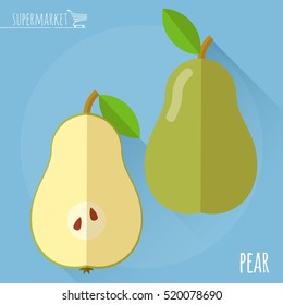 Pear.  Long shadow flat design vector icon.