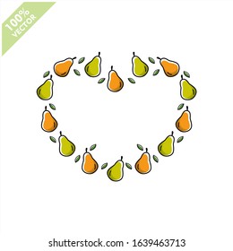 Pear love shape with flat icon design. Scalable and editable fruit vector.	