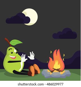 pear man warning up himself near bonfire