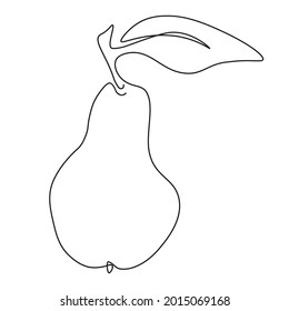 Pear in minimal line style. Continuous one line drawing. Vector illustration isolated on white background.  Fruit icon for emblem,  logo, template ets.