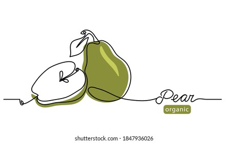 Pear minimal vector line illustration. Single lineart drawing illustration with lettering organic pear.