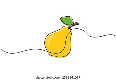 Pear minimal vector line illustration. Single lineart drawing illustration, A single line drawing of an pear. Continuous line thanksgiving icon in color.