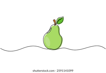 Pear minimal vector line illustration. Single lineart drawing illustration, A single line drawing of an pear. Continuous line thanksgiving icon in color.