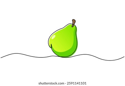 Pear minimal vector line illustration. Single lineart drawing illustration, A single line drawing of an pear. Continuous line thanksgiving icon in color.