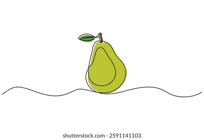 Pear minimal vector line illustration. Single lineart drawing illustration, A single line drawing of an pear. Continuous line thanksgiving icon in color.