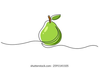 Pear minimal vector line illustration. Single lineart drawing illustration, A single line drawing of an pear. Continuous line thanksgiving icon in color.