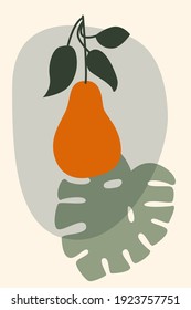 Pear and monstera leaf boho minimalist pattern background